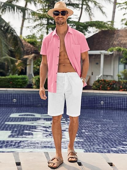 Bbalizko Men's Short Sleeve Button Up Beach Shirt