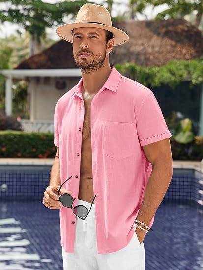 Bbalizko Men's Short Sleeve Button Up Beach Shirt