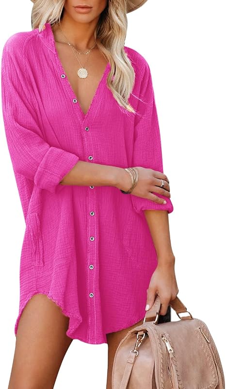 Paintcolors Women's Long Sleeve Button Down Tunic Dress
