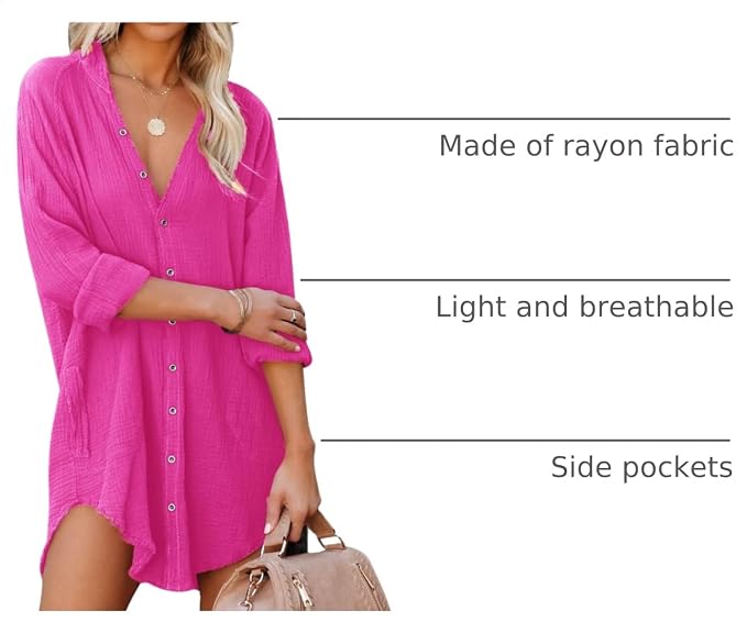 Paintcolors Women's Long Sleeve Button Down Tunic Dress