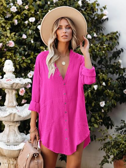 Paintcolors Women's Long Sleeve Button Down Tunic Dress