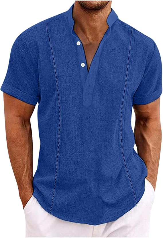 Men's Linen Short Sleeve Button Down Shirt