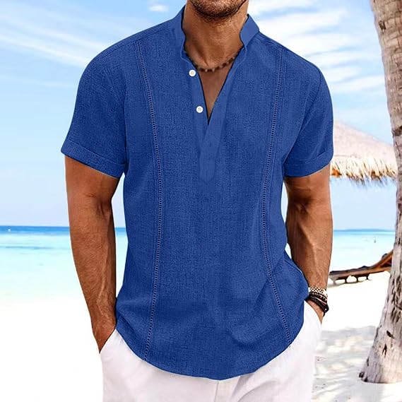 Men's Linen Short Sleeve Button Down Shirt