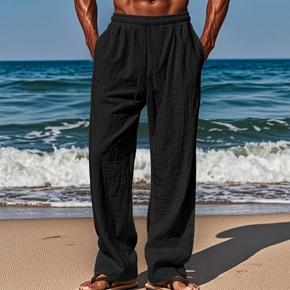 Men's Summer Beach Pants Loose Fit Cotton Linen