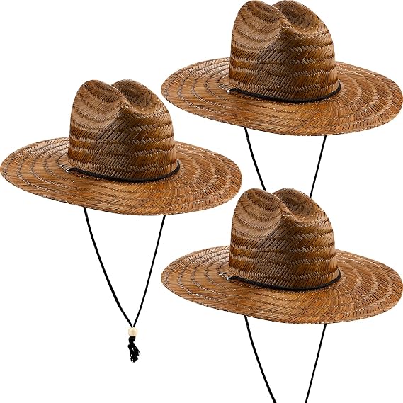 3 Pcs Men's Classic Straw Hat Summer Sun Beach Hat