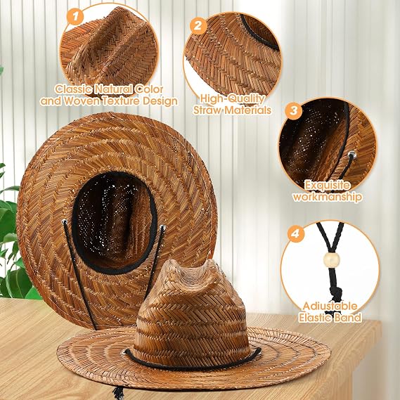 3 Pcs Men's Classic Straw Hat Summer Sun Beach Hat