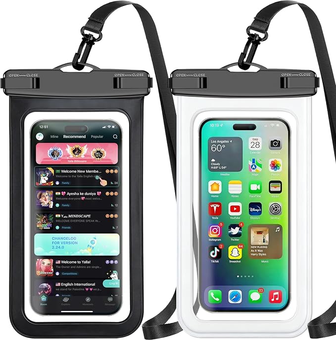 Waterproof Phone Pouch, 2 Pack Black White