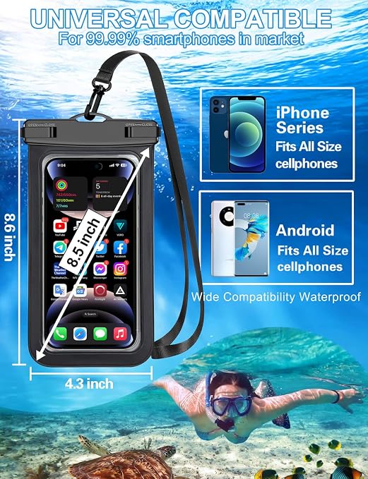 Waterproof Phone Pouch, 2 Pack Black White