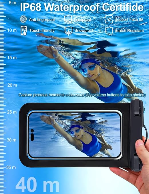 Waterproof Phone Pouch, 2 Pack Black White