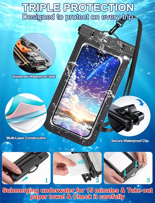 Waterproof Phone Pouch, 2 Pack Black White