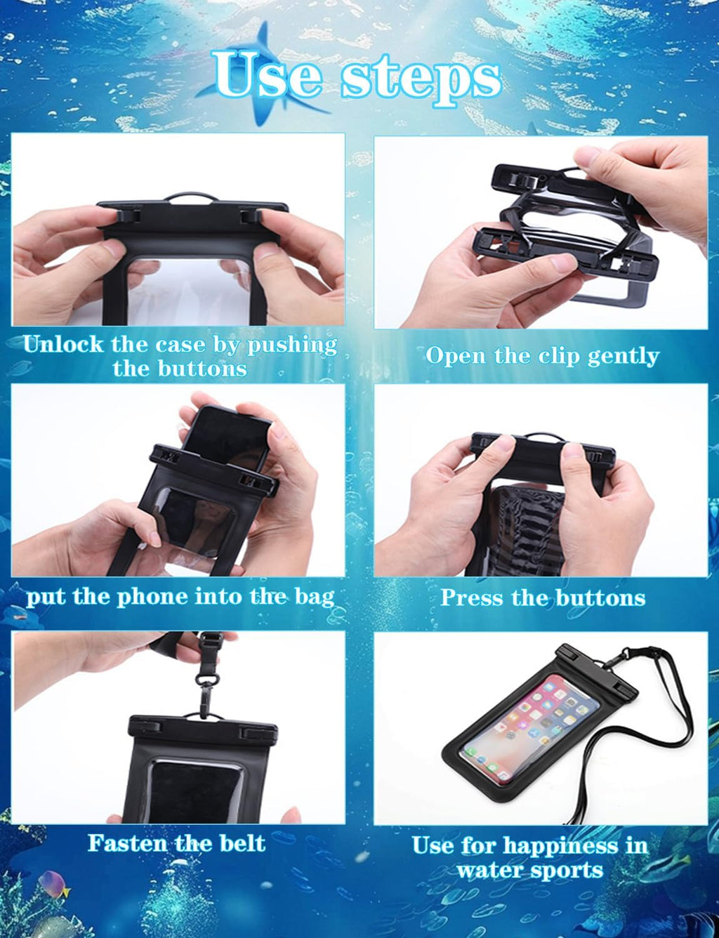 Waterproof Phone Pouch, 2 Pack Black White